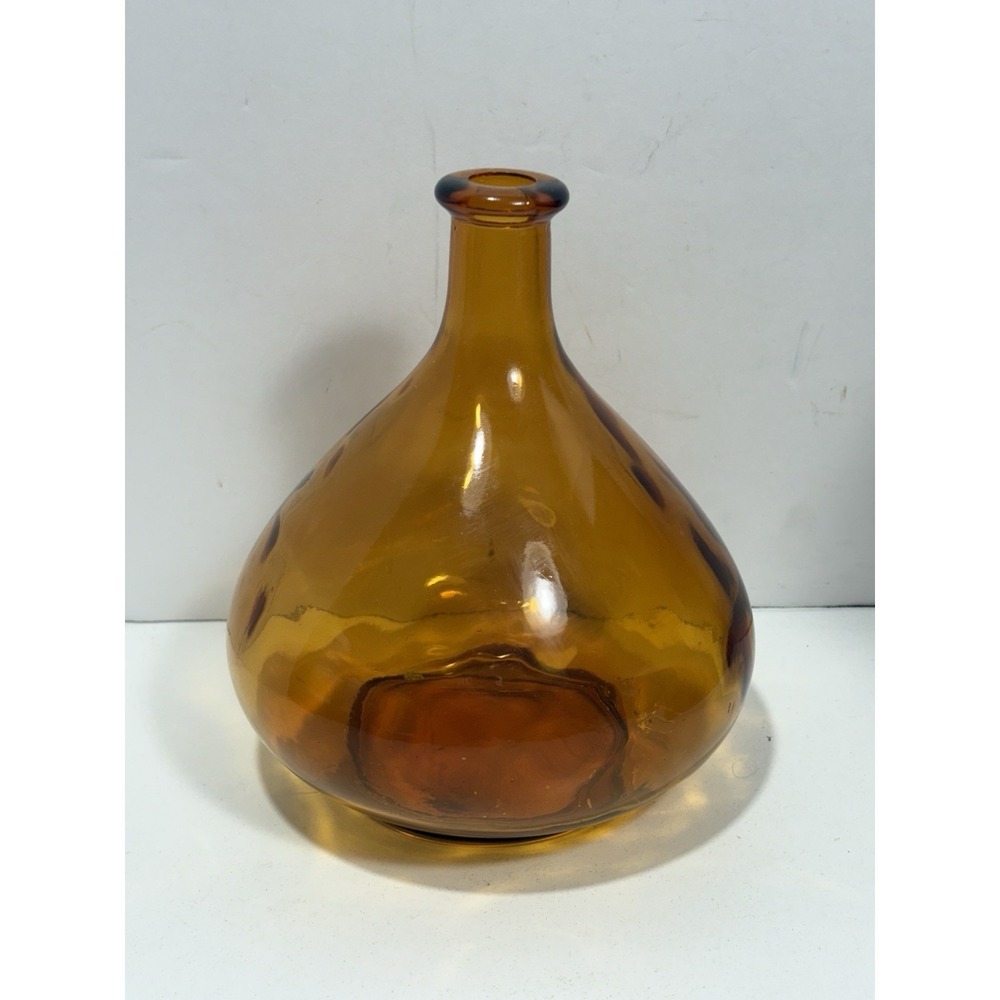 Vintage Amber Hand Blown Glass Demi Bottle Hand Blown Decanter 8"